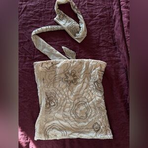 Cream Strapless Top with Gold & Silver Beading